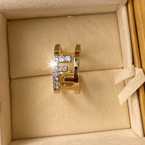 Gold Fendi FF Logo Cuff Cocktail Ring. - Picture 2 of 12